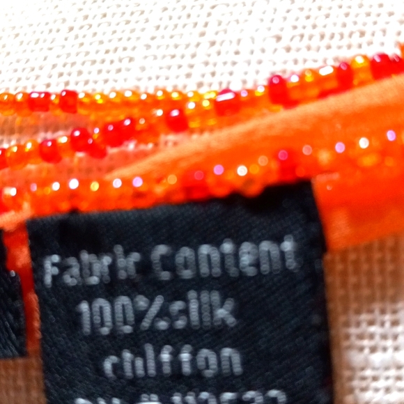 2 SILK Skinny Scarfs in Beaded Tassels in Orange & Green Silk Chiffon - Picture 8 of 8